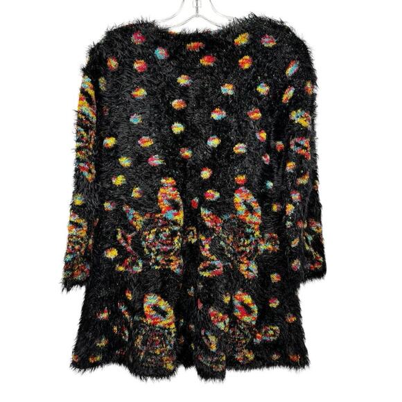 Simply Couture Long Swing Bottom Feather Like Cardigan Black Multicolored Sz S - Picture 8 of 14